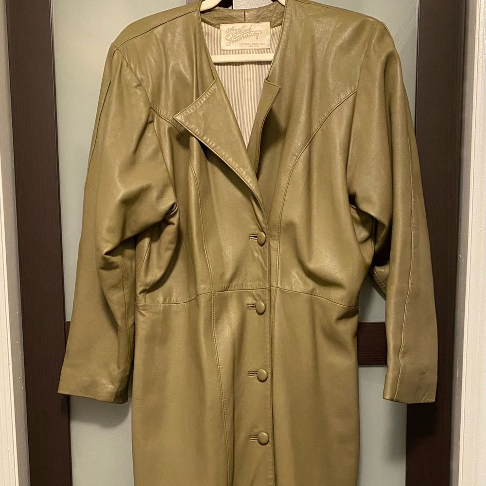 Women's Genuine Green Leather Coat 🧥Real Leather Long Coat  Dress Jacket